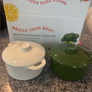 Ceramic Cocotte Set - Cream and Green
